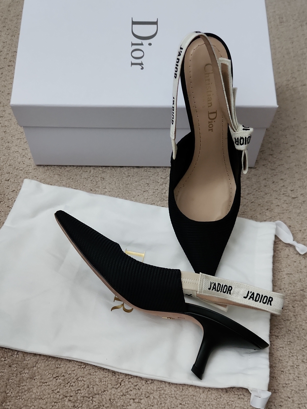 Dior Black Pointed-Toe Slingback Heels with J'Adior Strap